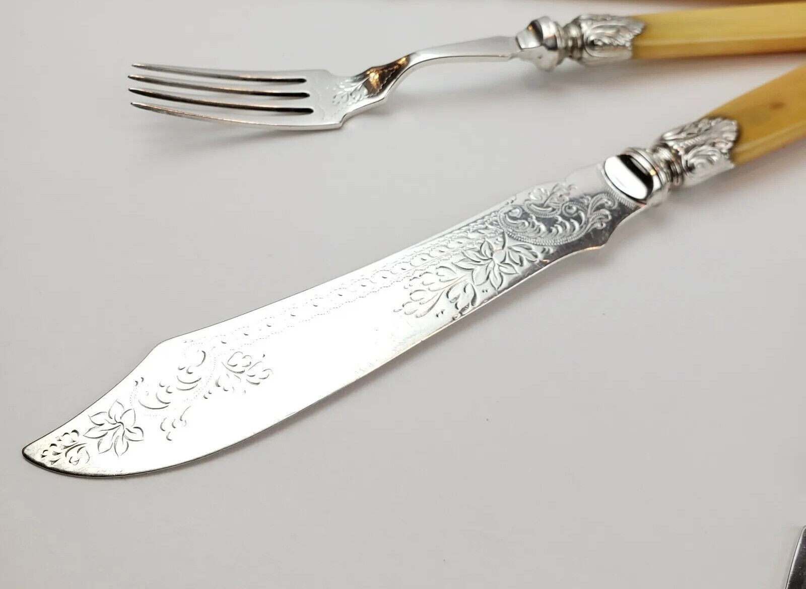Victorian Bone Steel Knife Fork Set 1800s