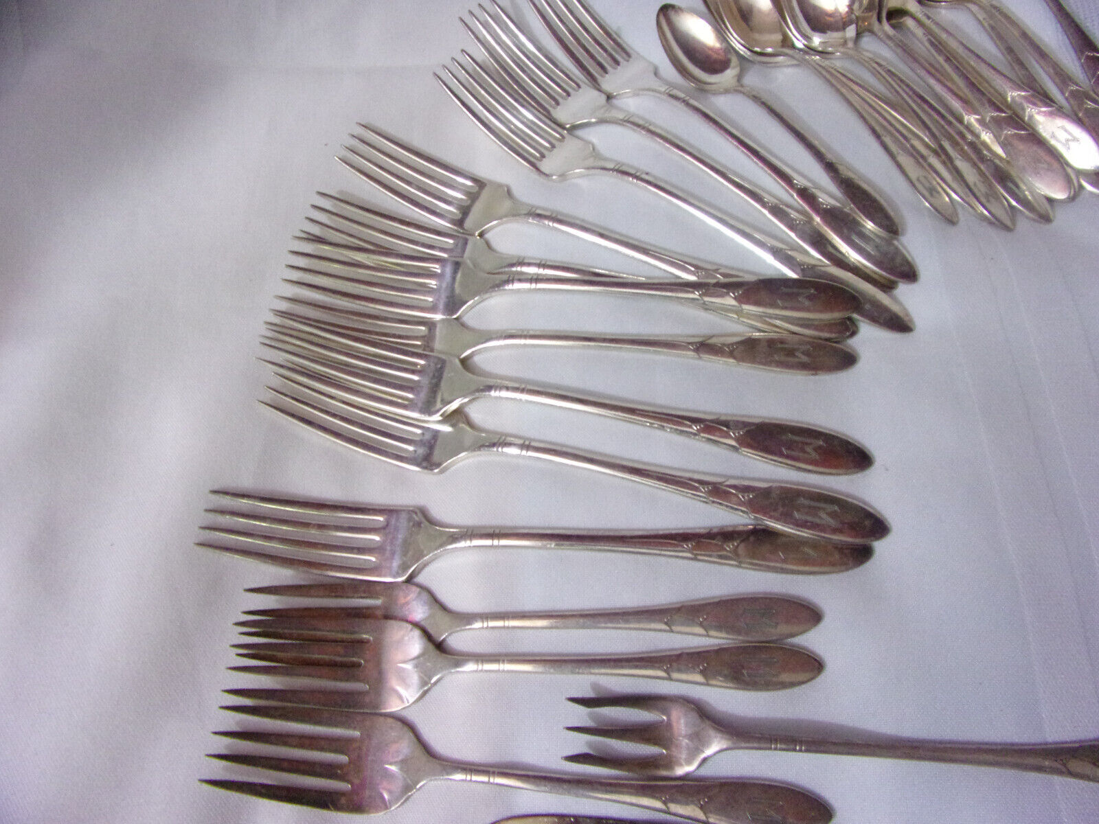 Antique 33-Piece Monogrammed Community Silverplate Flatware