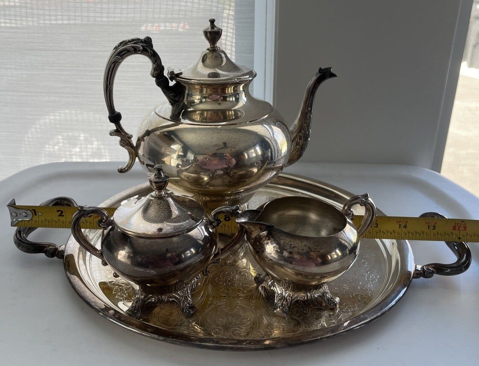 Antique 1800s Silver Plated Tea Service Set