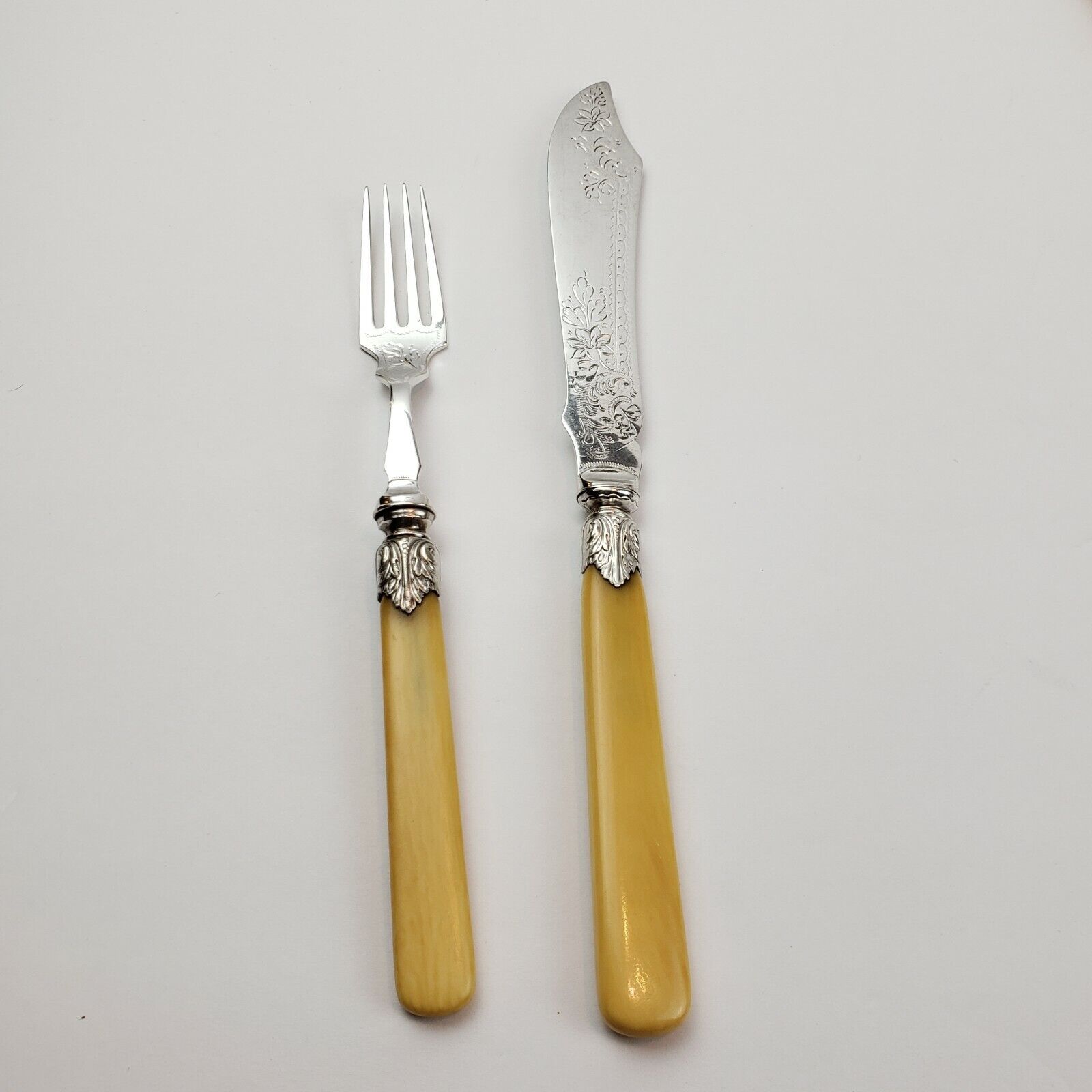 Victorian Bone Steel Knife Fork Set 1800s