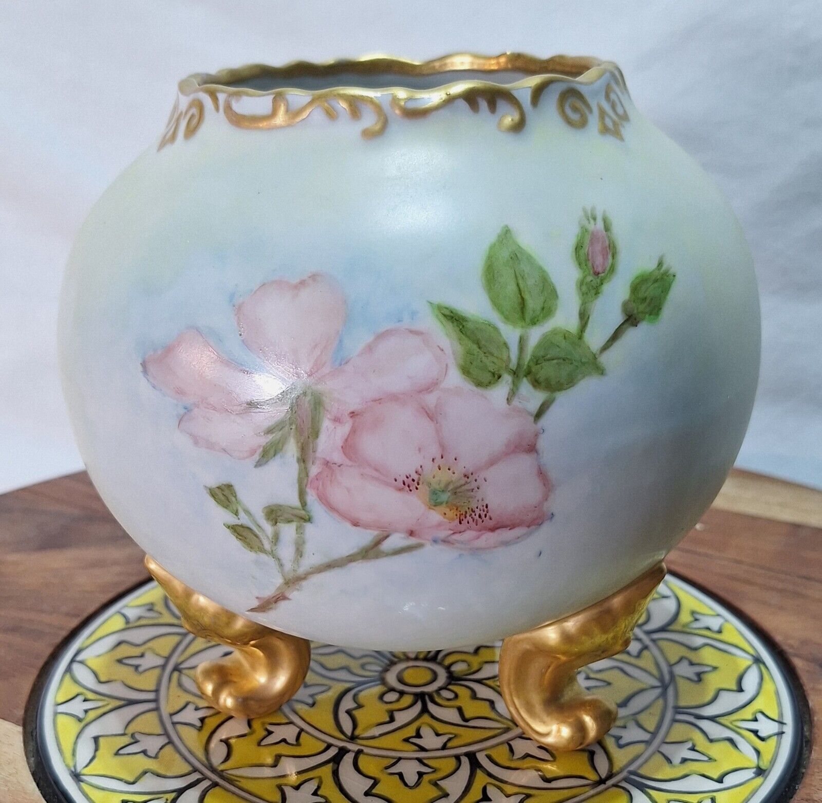 Antique Hand Painted Porcelain Rose Bowl