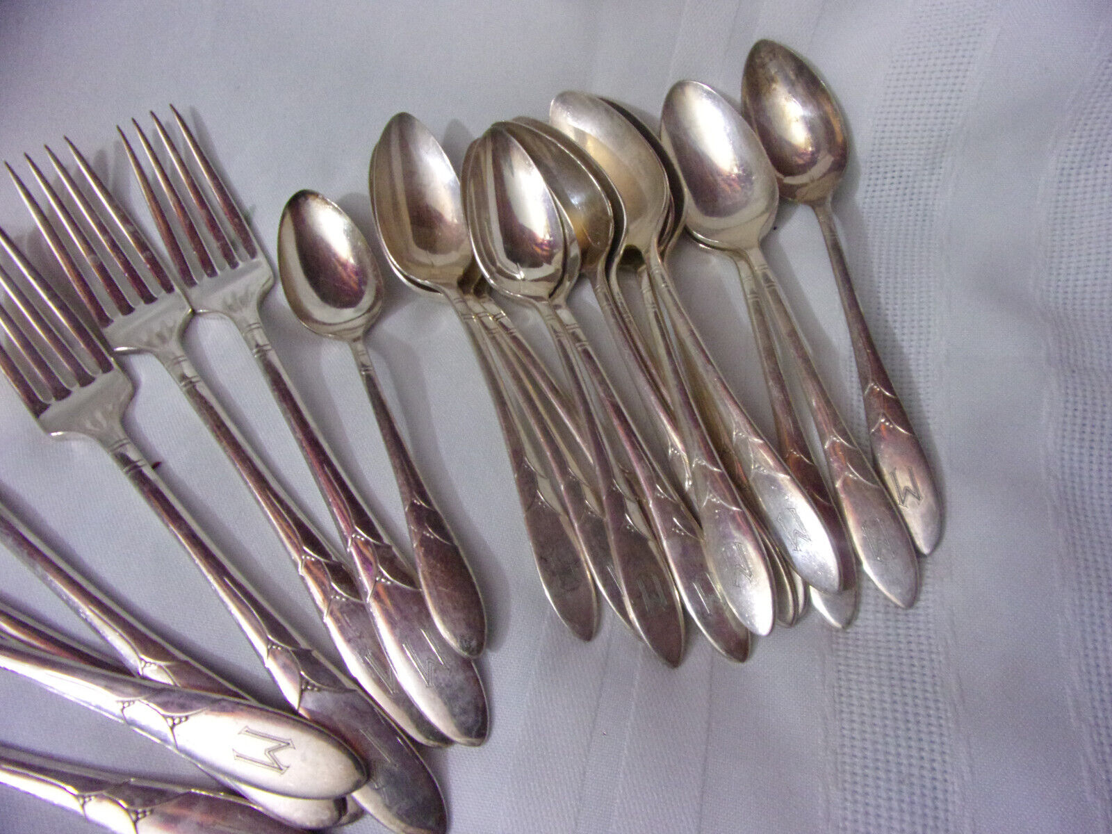 Antique 33-Piece Monogrammed Community Silverplate Flatware