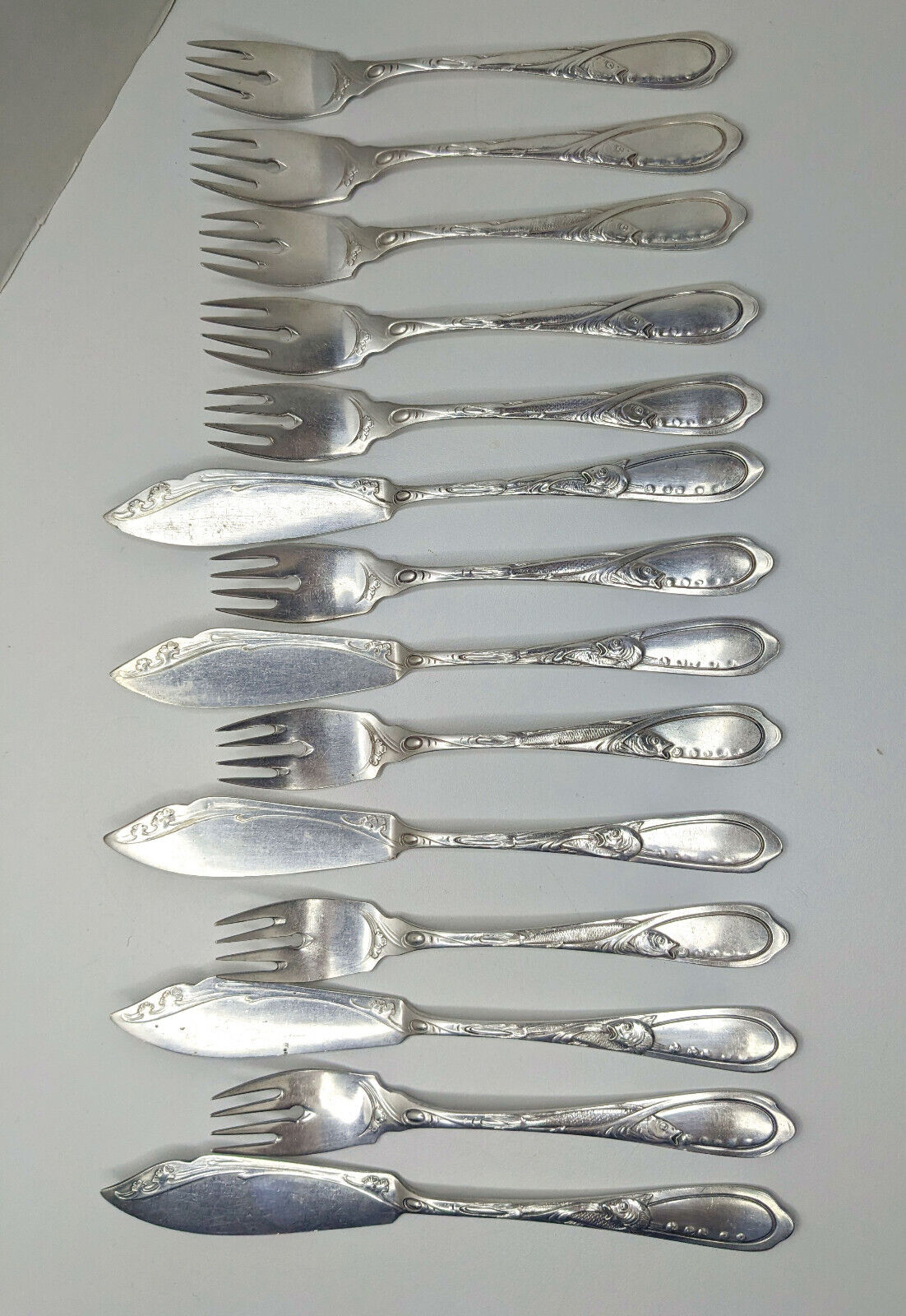 Antique Art Nouveau Silver Plated Fish Cutlery Set