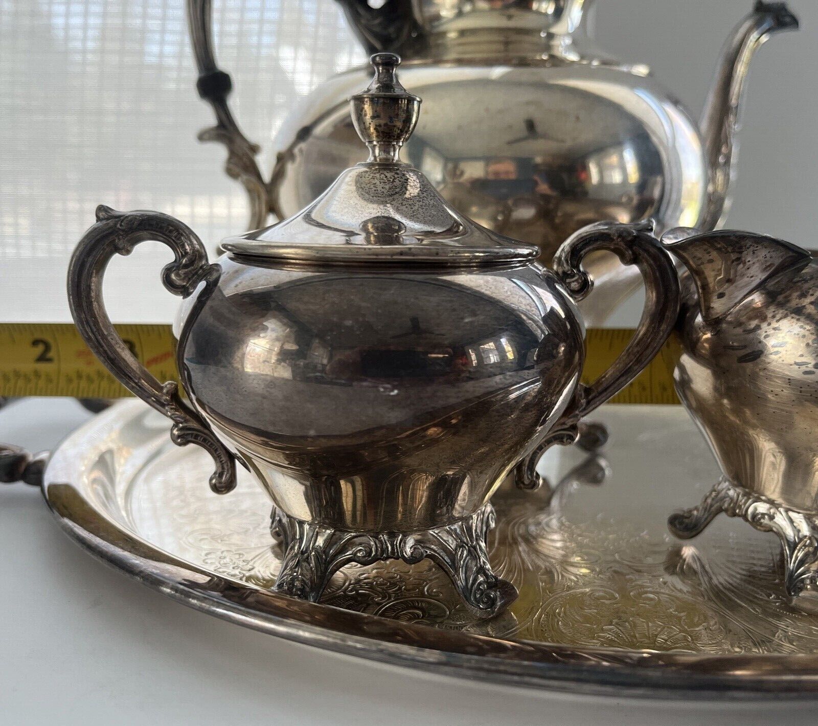 Antique 1800s Silver Plated Tea Service Set