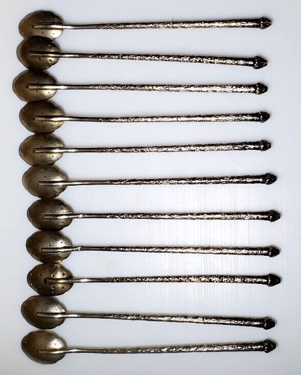 Antique 1900s Asian 900 Silver Cocktail Spoons Set
