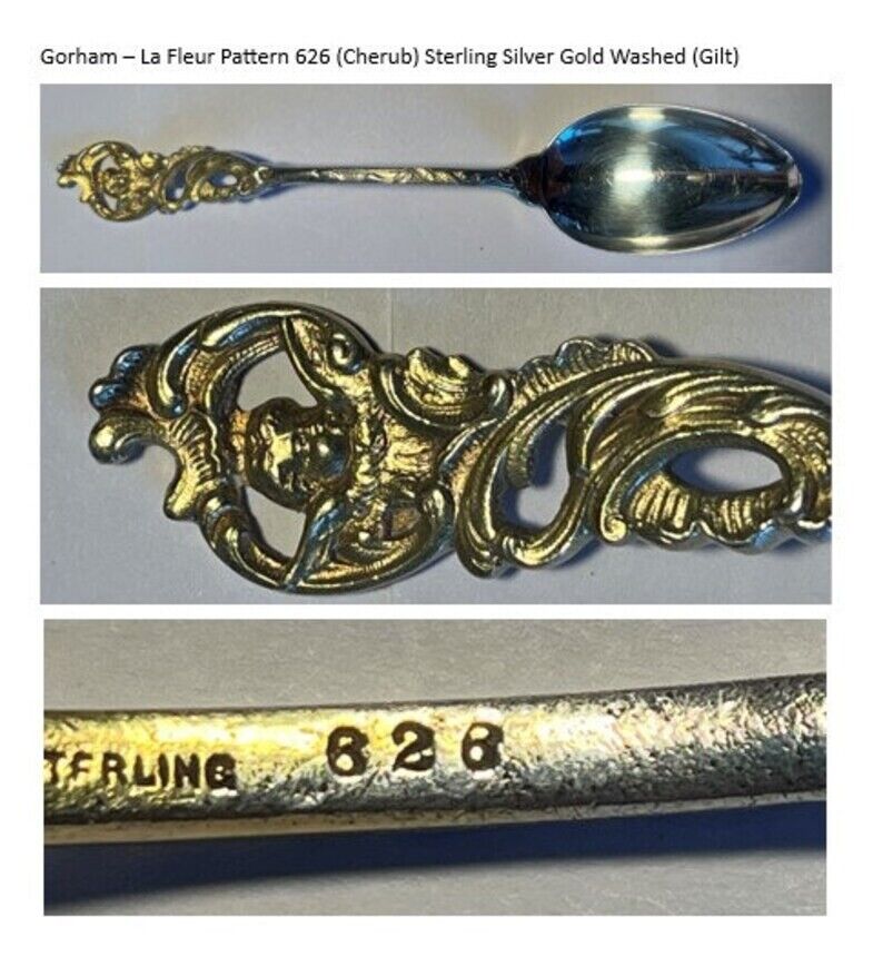 Antique Gorham La Fleur Gold Washed Silver Spoons