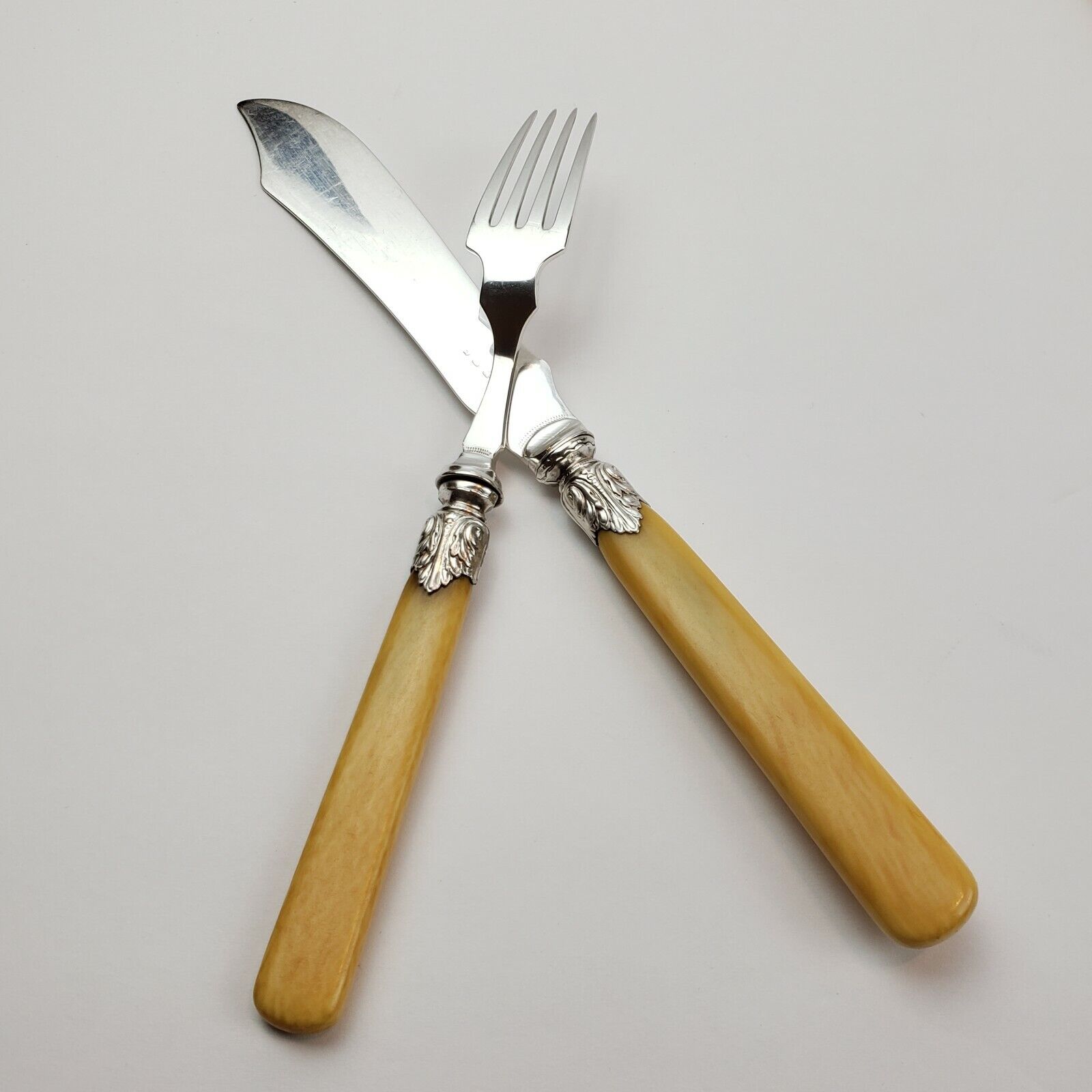 Victorian Bone Steel Knife Fork Set 1800s