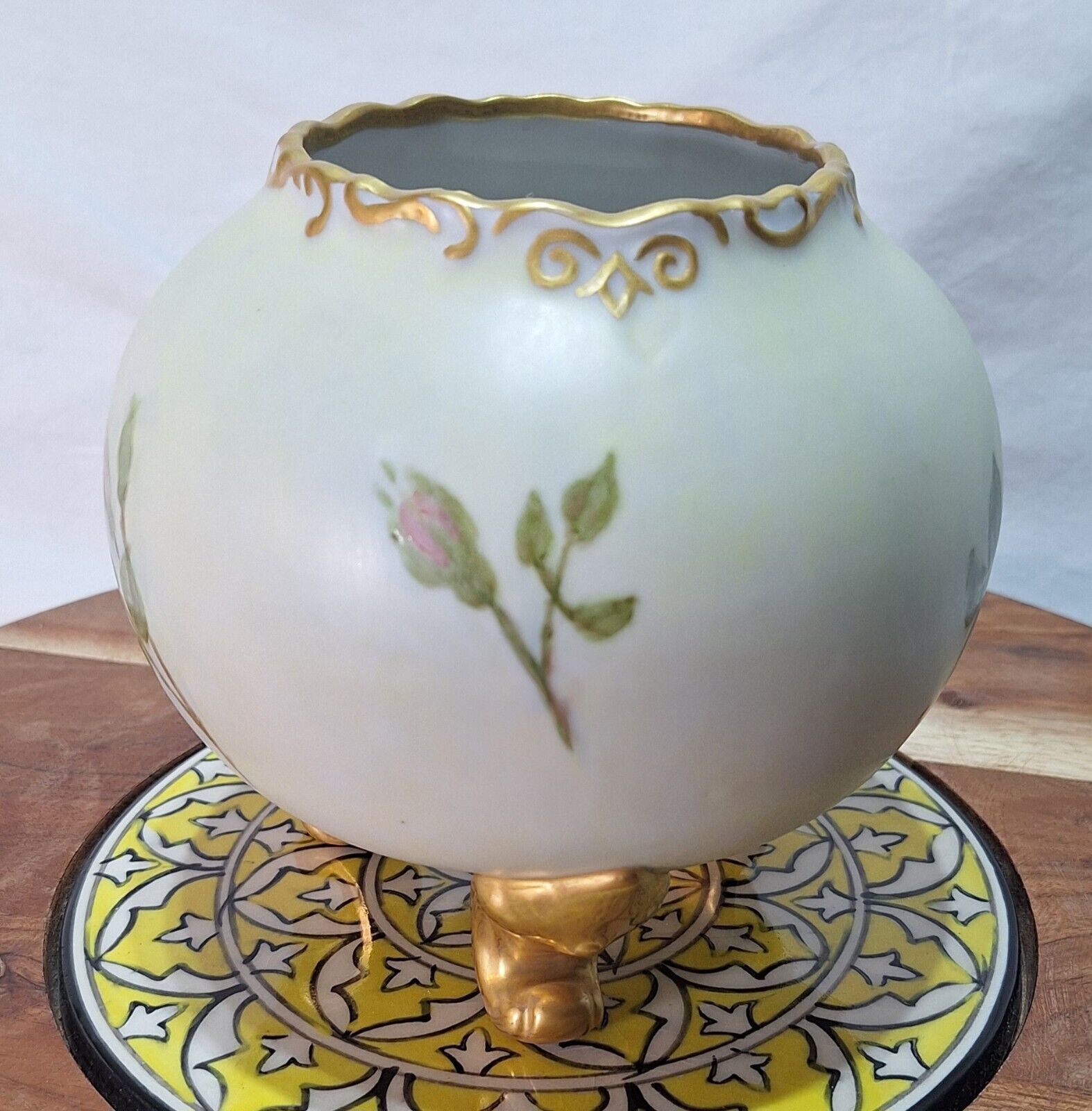 Antique Hand Painted Porcelain Rose Bowl