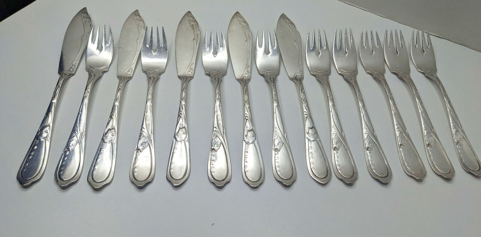 Antique Art Nouveau Silver Plated Fish Cutlery Set