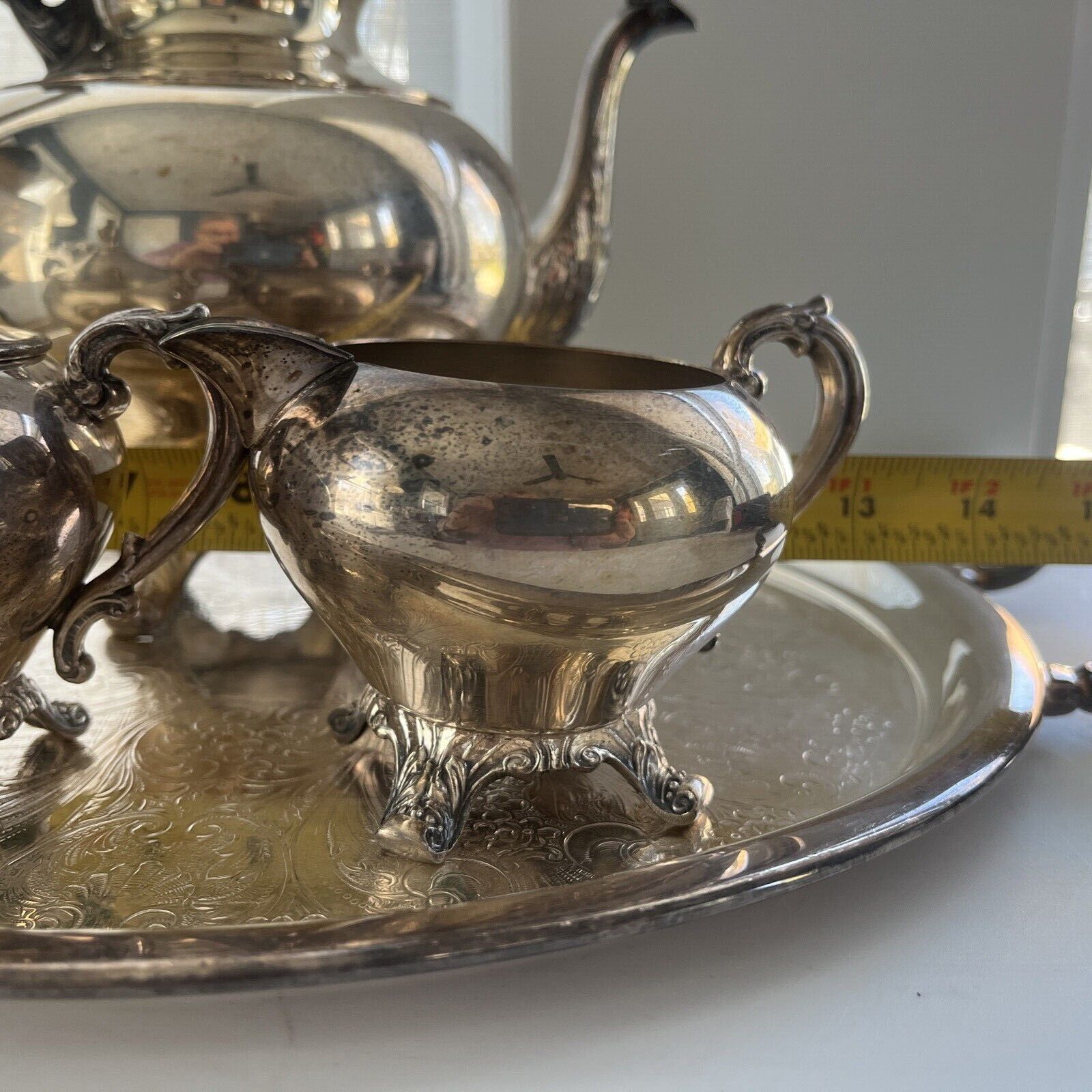 Antique 1800s Silver Plated Tea Service Set