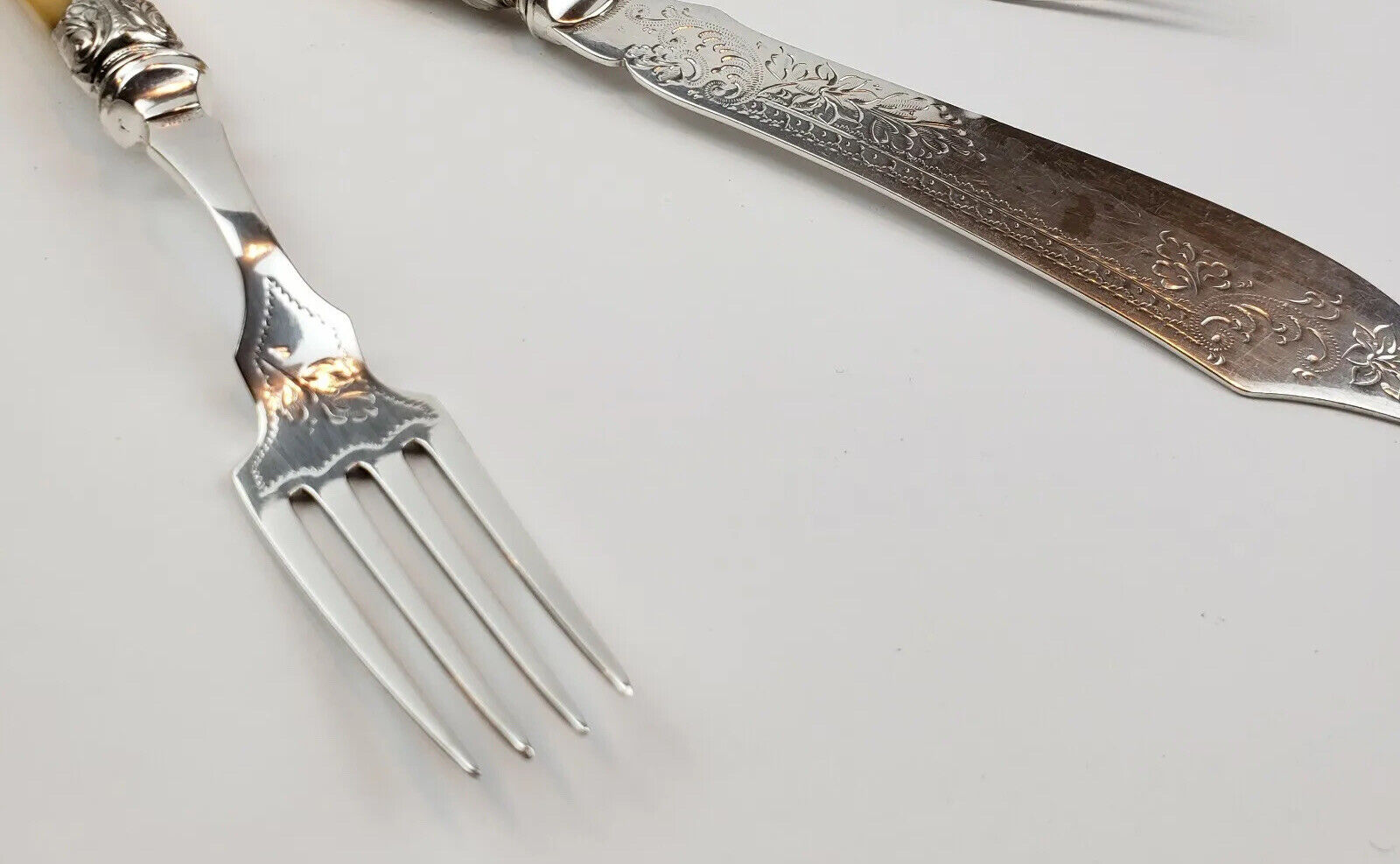 Victorian Bone Steel Knife Fork Set 1800s