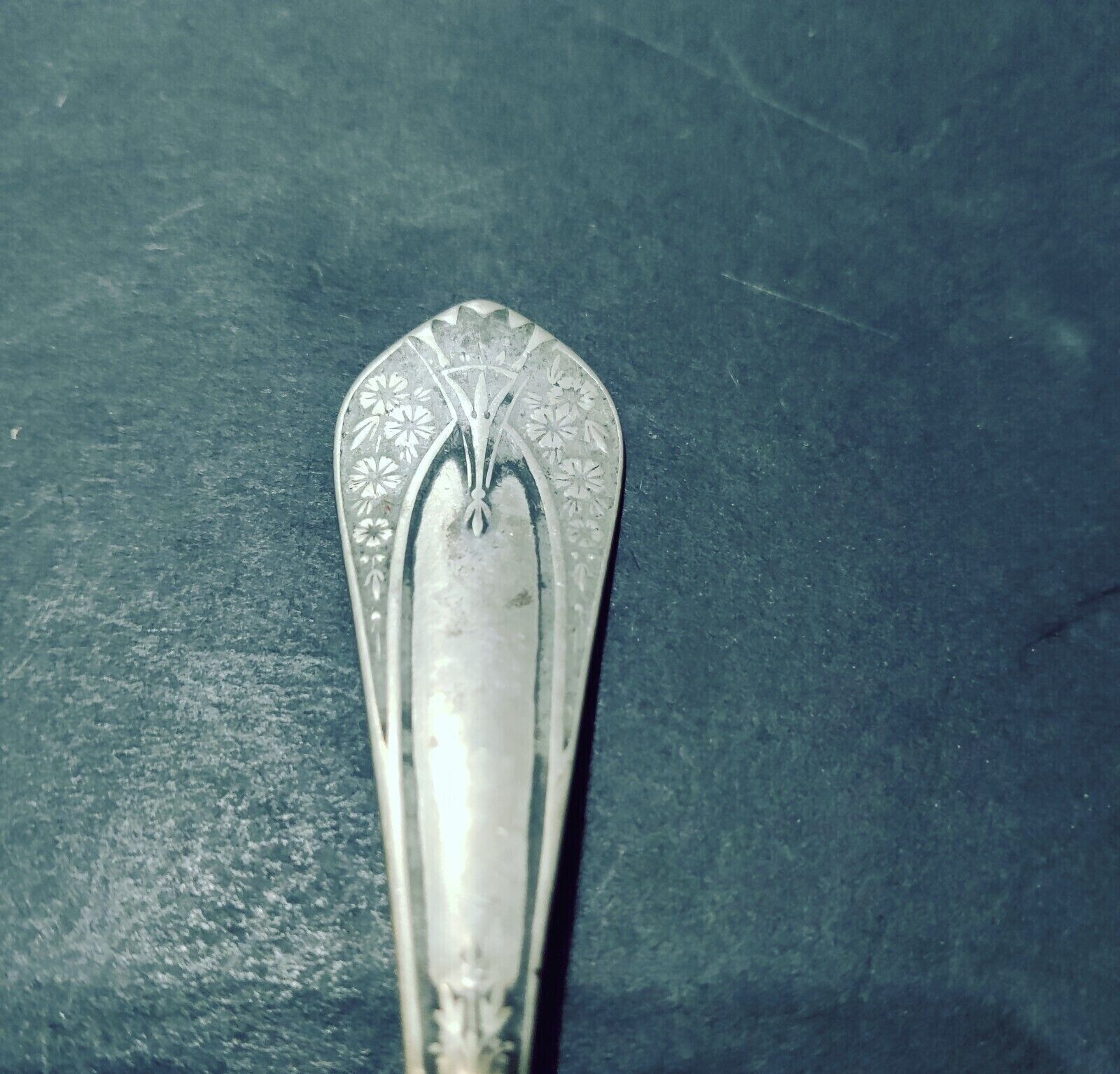 1800s Randall Hall & Co Floral Hammered Spoon