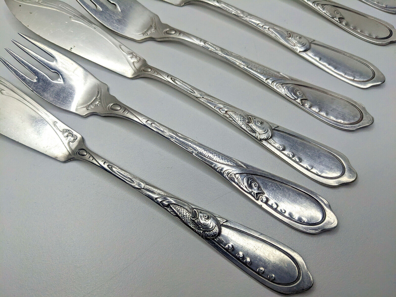 Antique Art Nouveau Silver Plated Fish Cutlery Set