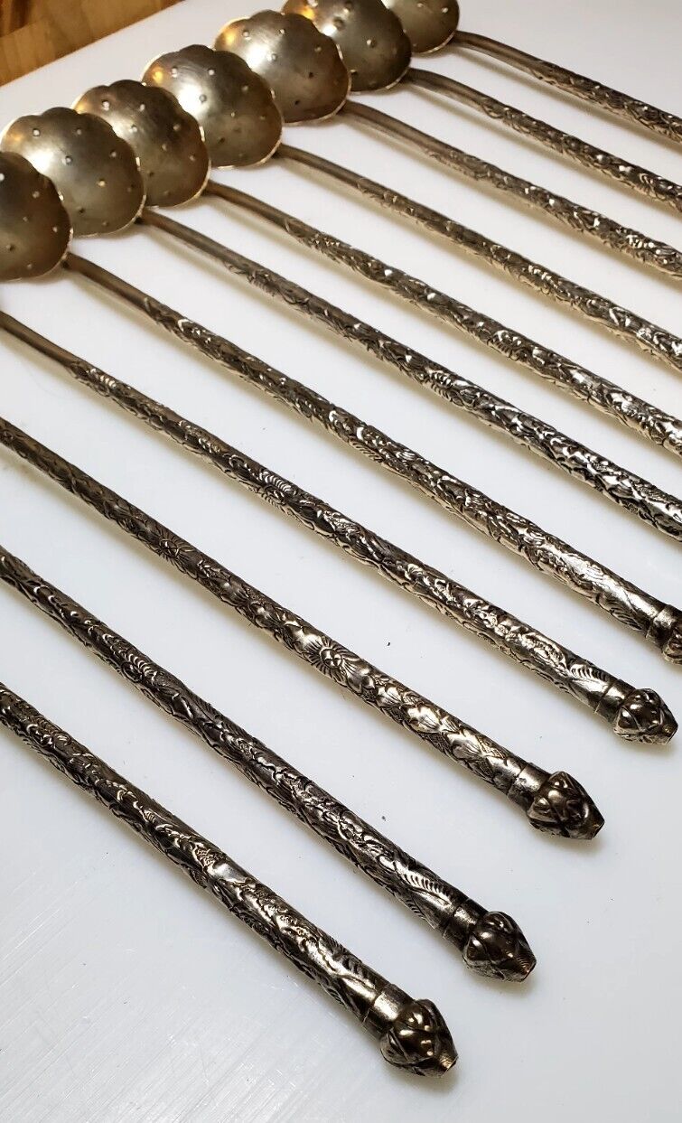 Antique 1900s Asian 900 Silver Cocktail Spoons Set