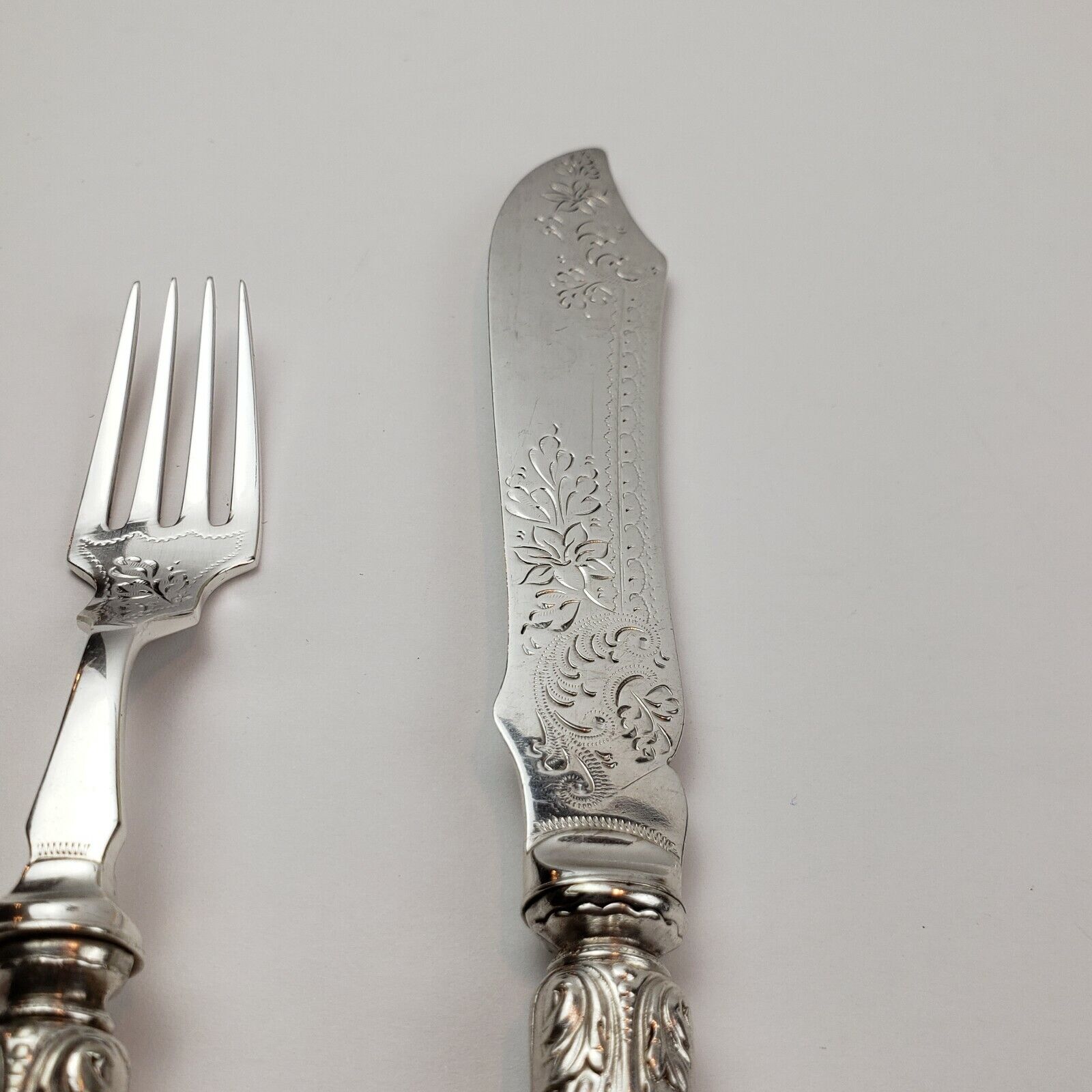 Victorian Bone Steel Knife Fork Set 1800s