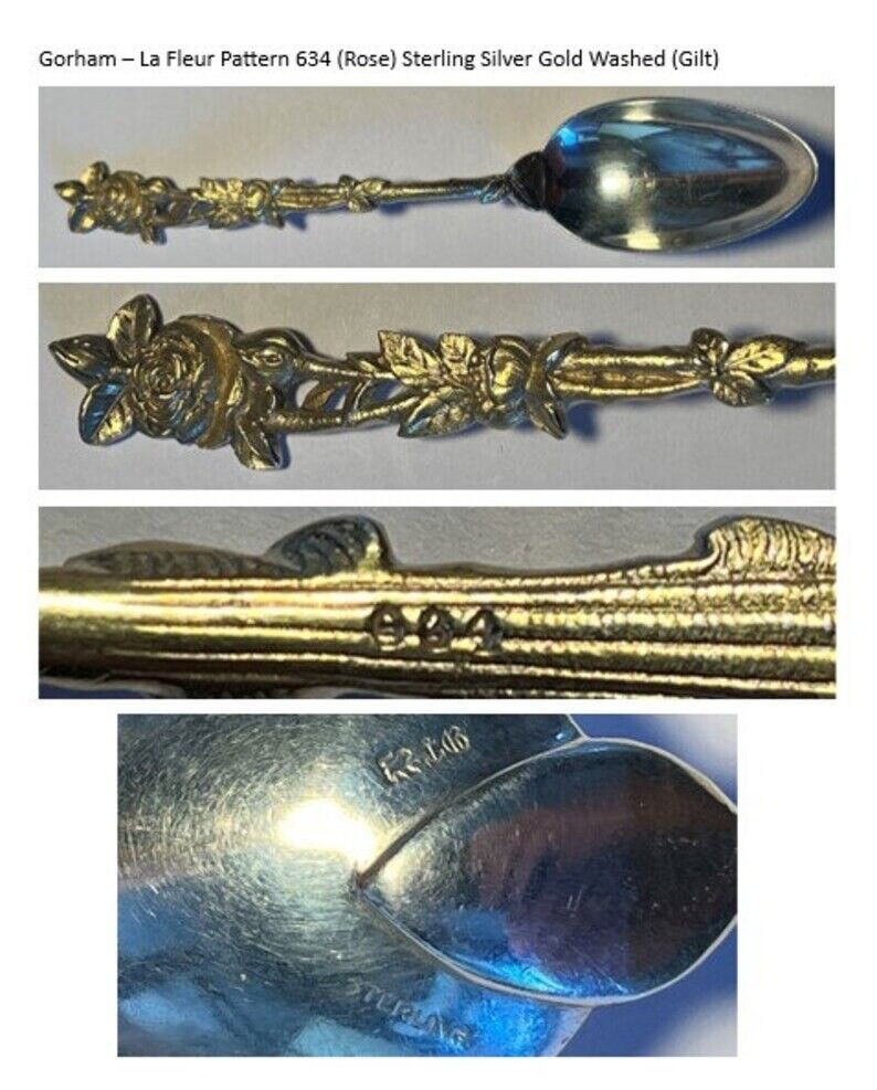 Antique Gorham La Fleur Gold Washed Silver Spoons