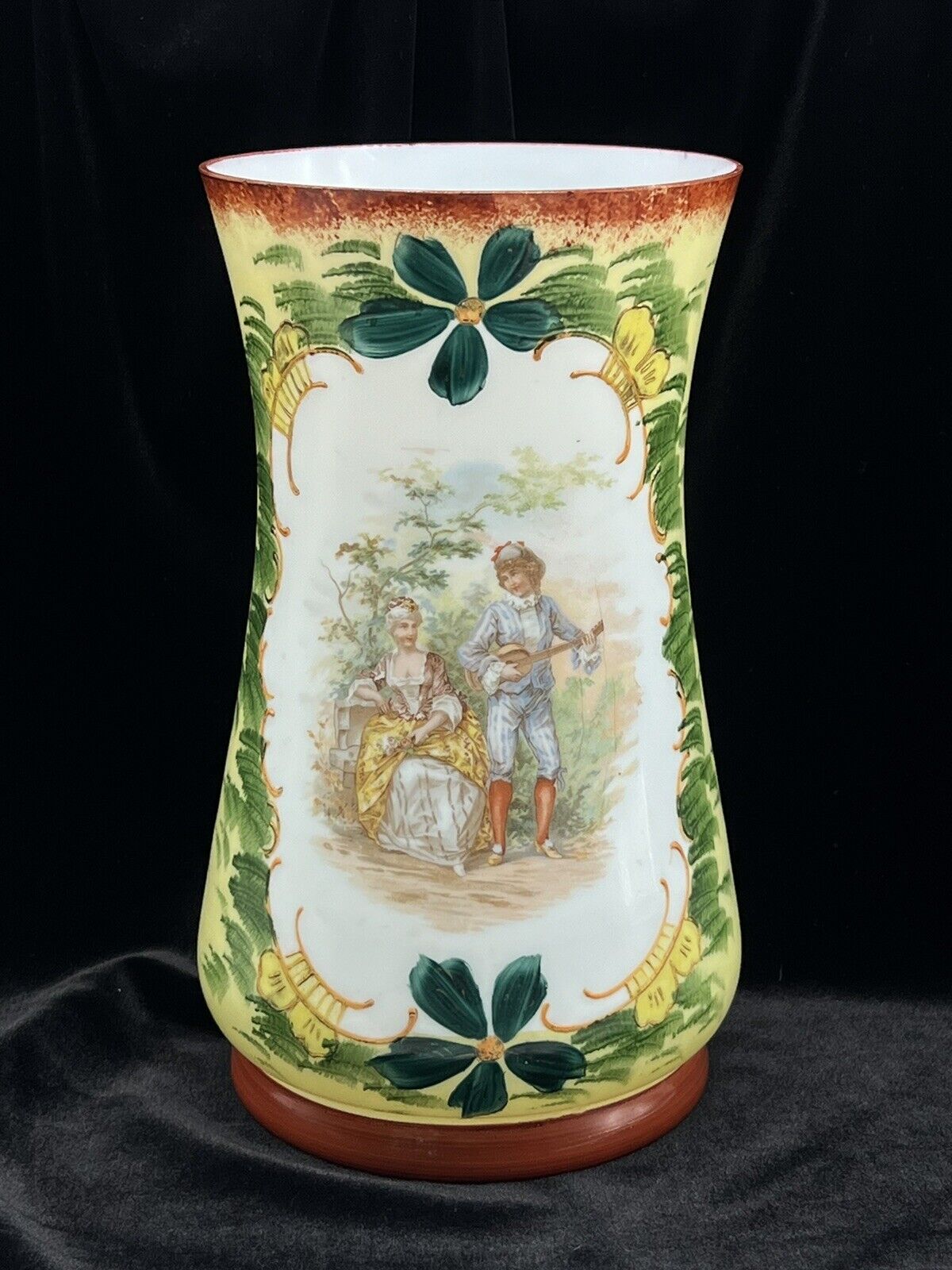 Bristol Glass Handpainted Transferware Vase - 1900s