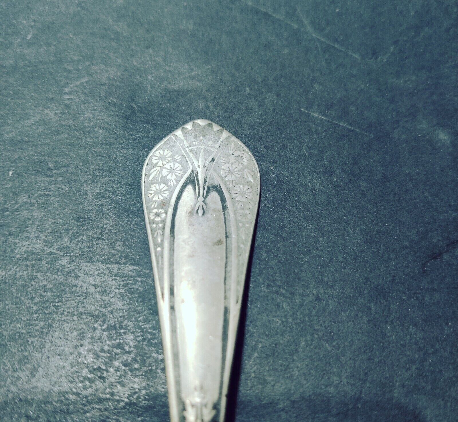 1800s Randall Hall & Co Floral Hammered Spoon