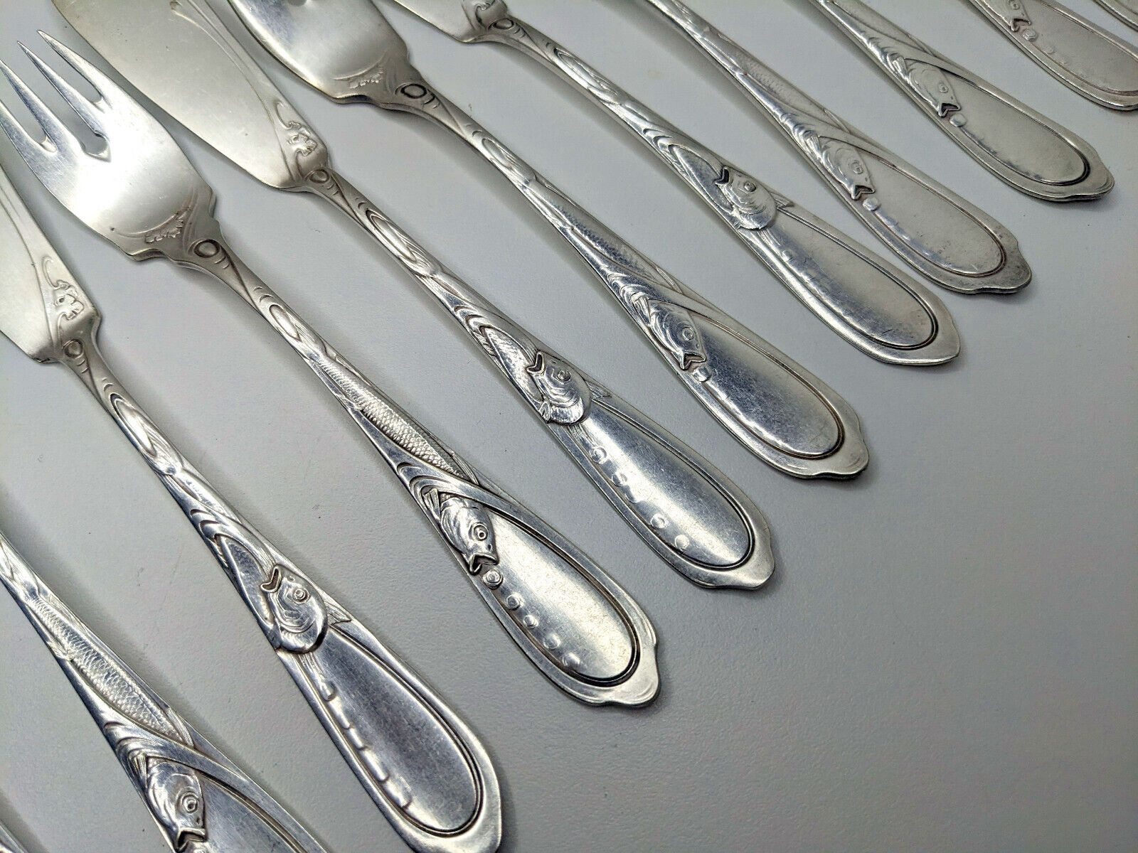 Antique Art Nouveau Silver Plated Fish Cutlery Set