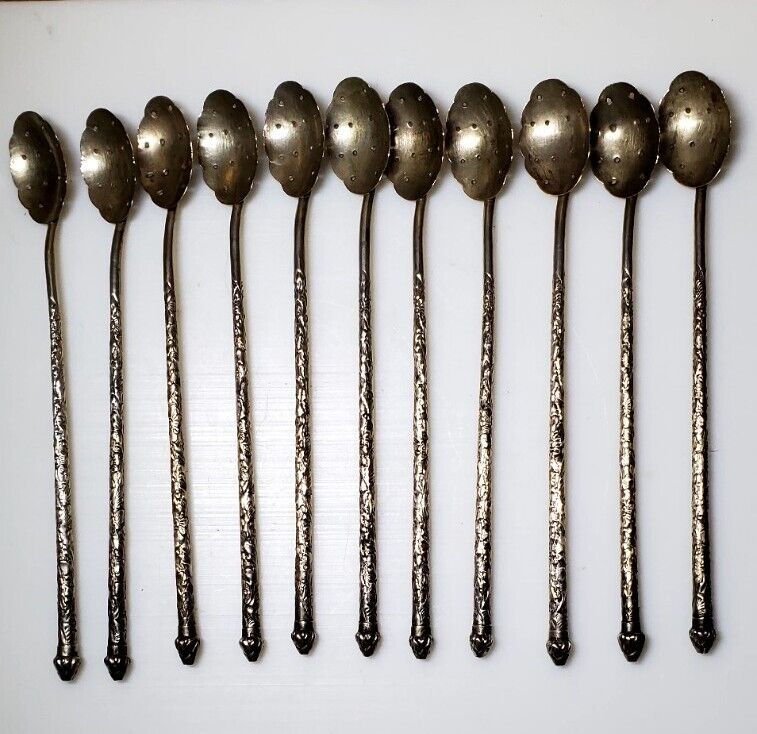 Antique 1900s Asian 900 Silver Cocktail Spoons Set