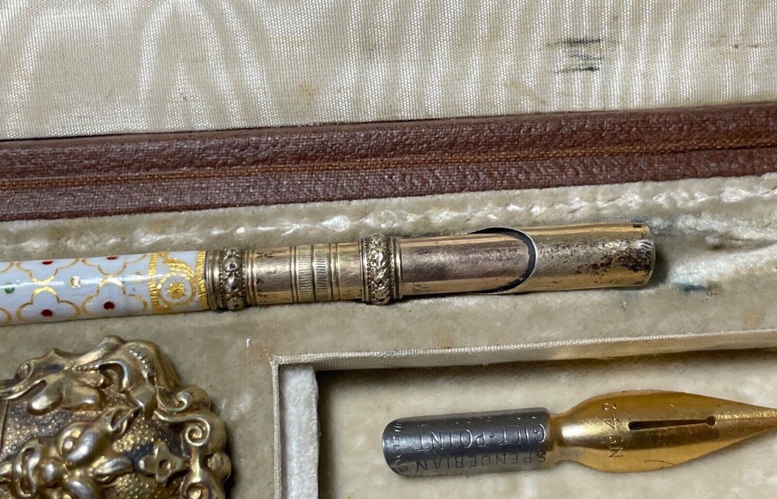 1800s French Sterling Silver Gilt Enamel Writing Set
