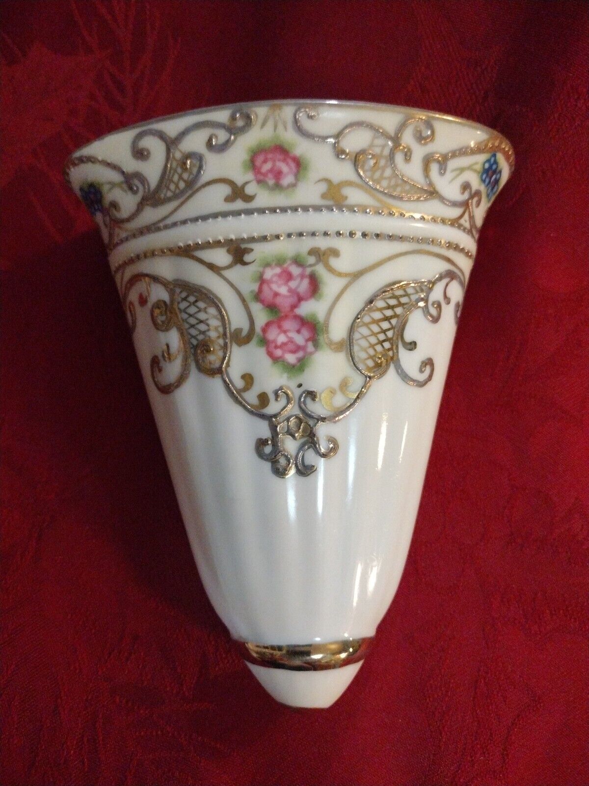 Early 1900s Nippon Wall Pocket Vase, Pink Flowers