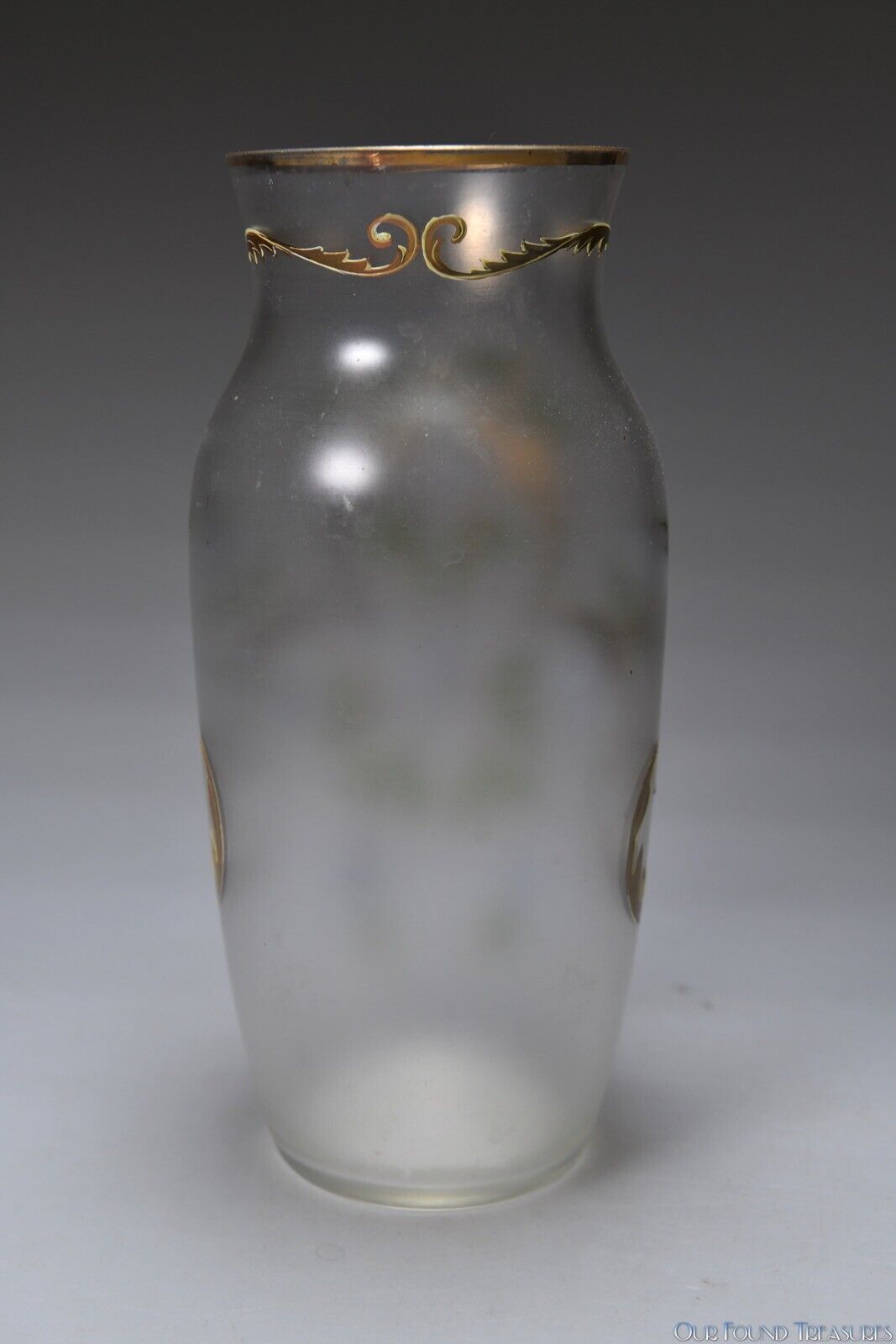 1900s Floral Enameled Blown Glass Vase 9”