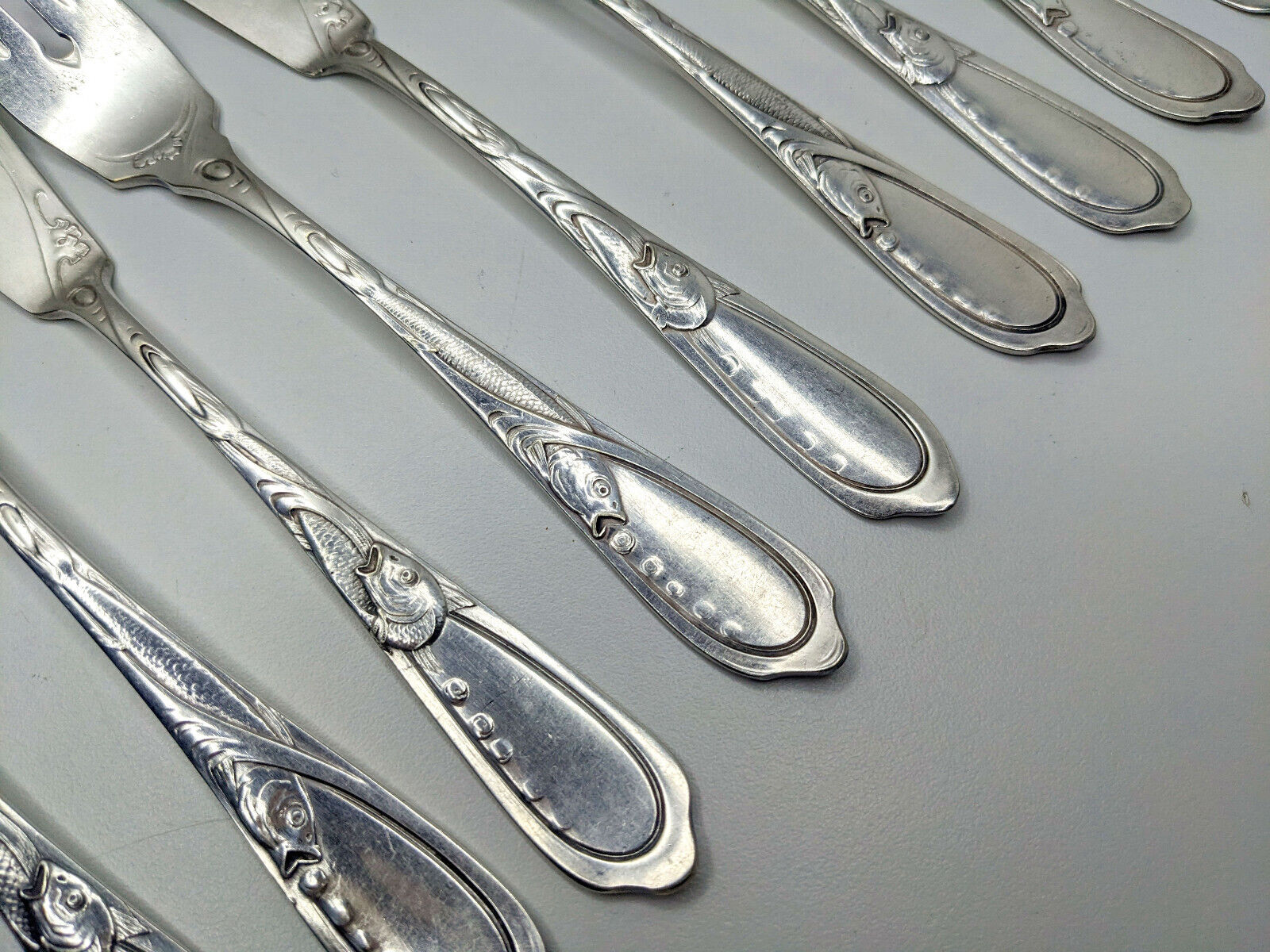 Antique Art Nouveau Silver Plated Fish Cutlery Set