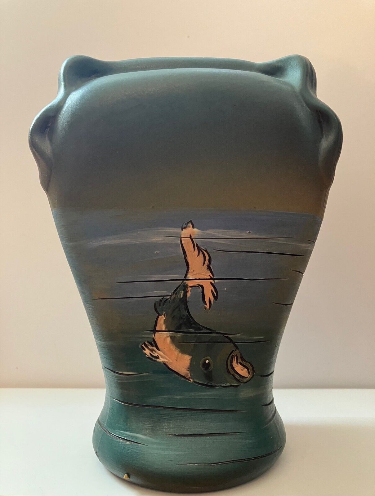Weller Dickens Ware Hand-Painted Fish Vase