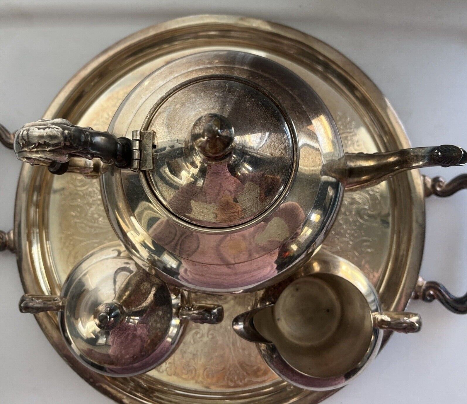 Antique 1800s Silver Plated Tea Service Set