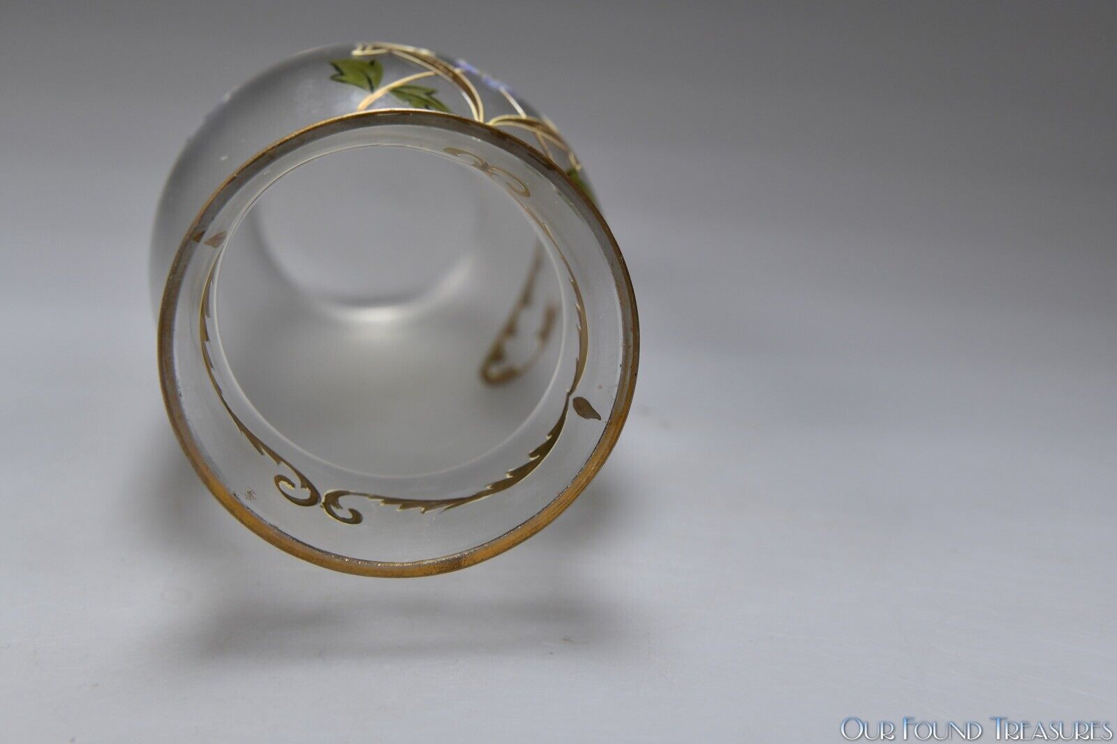 1900s Floral Enameled Blown Glass Vase 9”