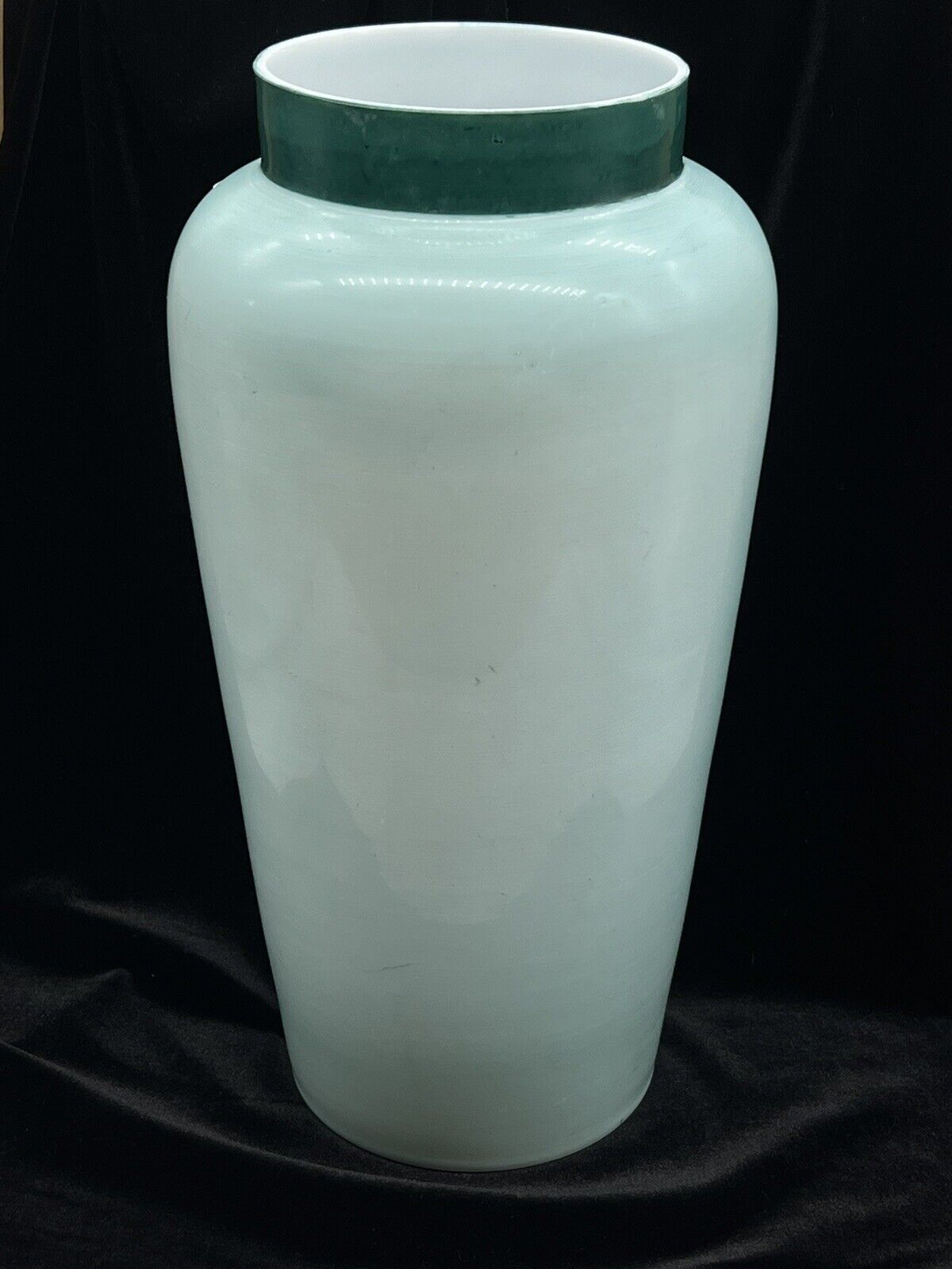 Antique Handpainted Teal Glass Vase, 12.5”
