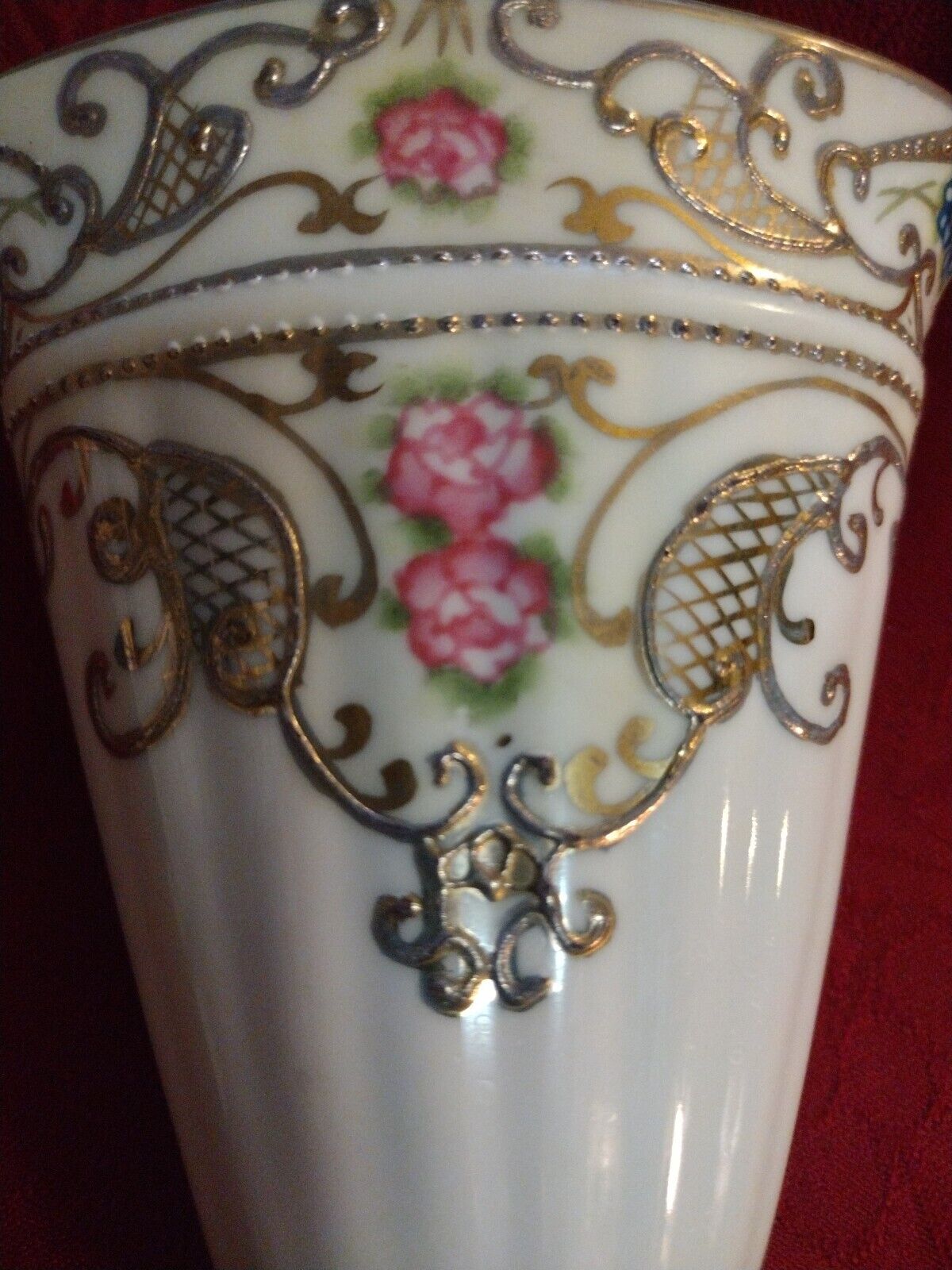 Early 1900s Nippon Wall Pocket Vase, Pink Flowers