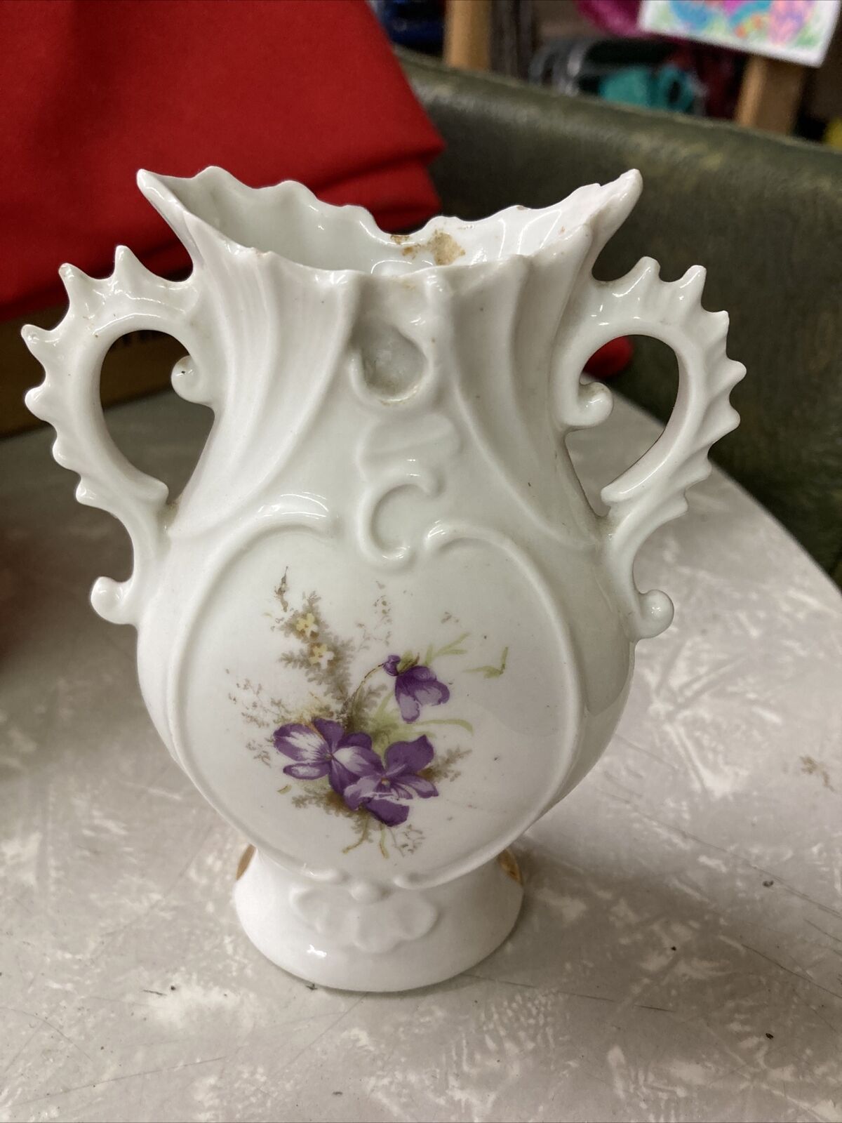Antique Hand-Painted Racine, Wisconsin Double Handled Vase