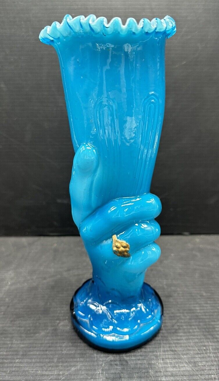 Victorian Cobalt Blue Figural Hand Vase