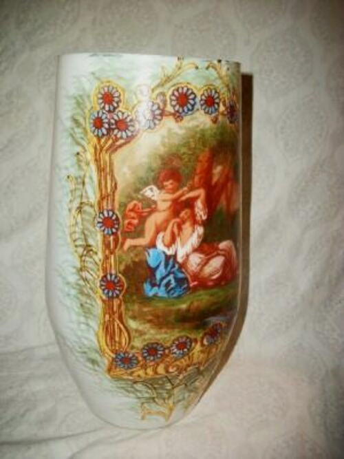 1900s French Opaline Lady Cherub Milk Glass Vase