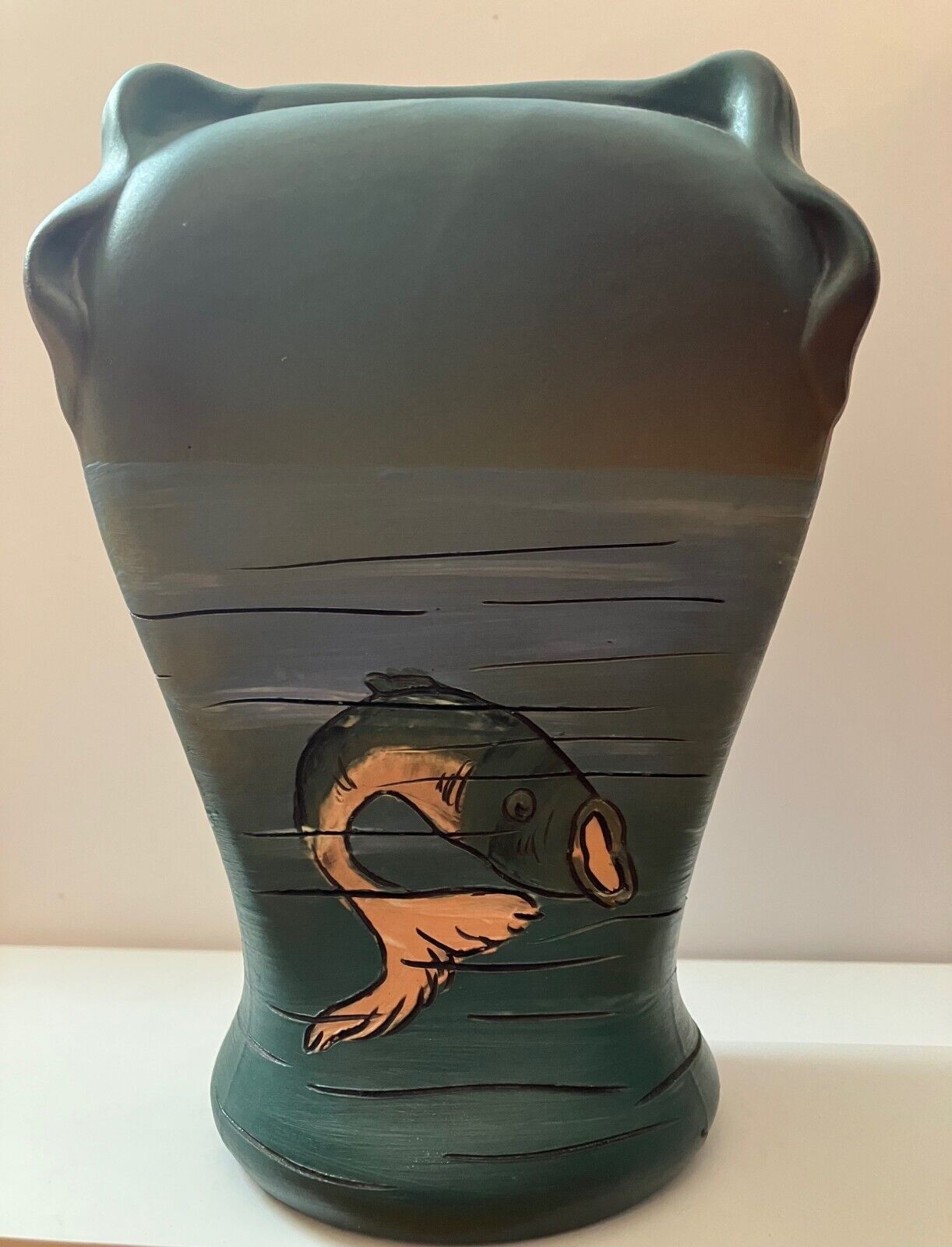 Weller Dickens Ware Hand-Painted Fish Vase