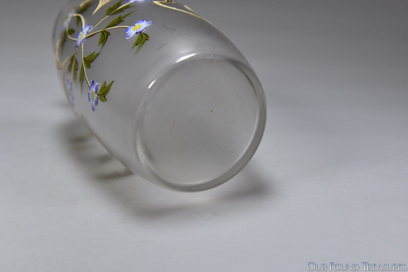 1900s Floral Enameled Blown Glass Vase 9”