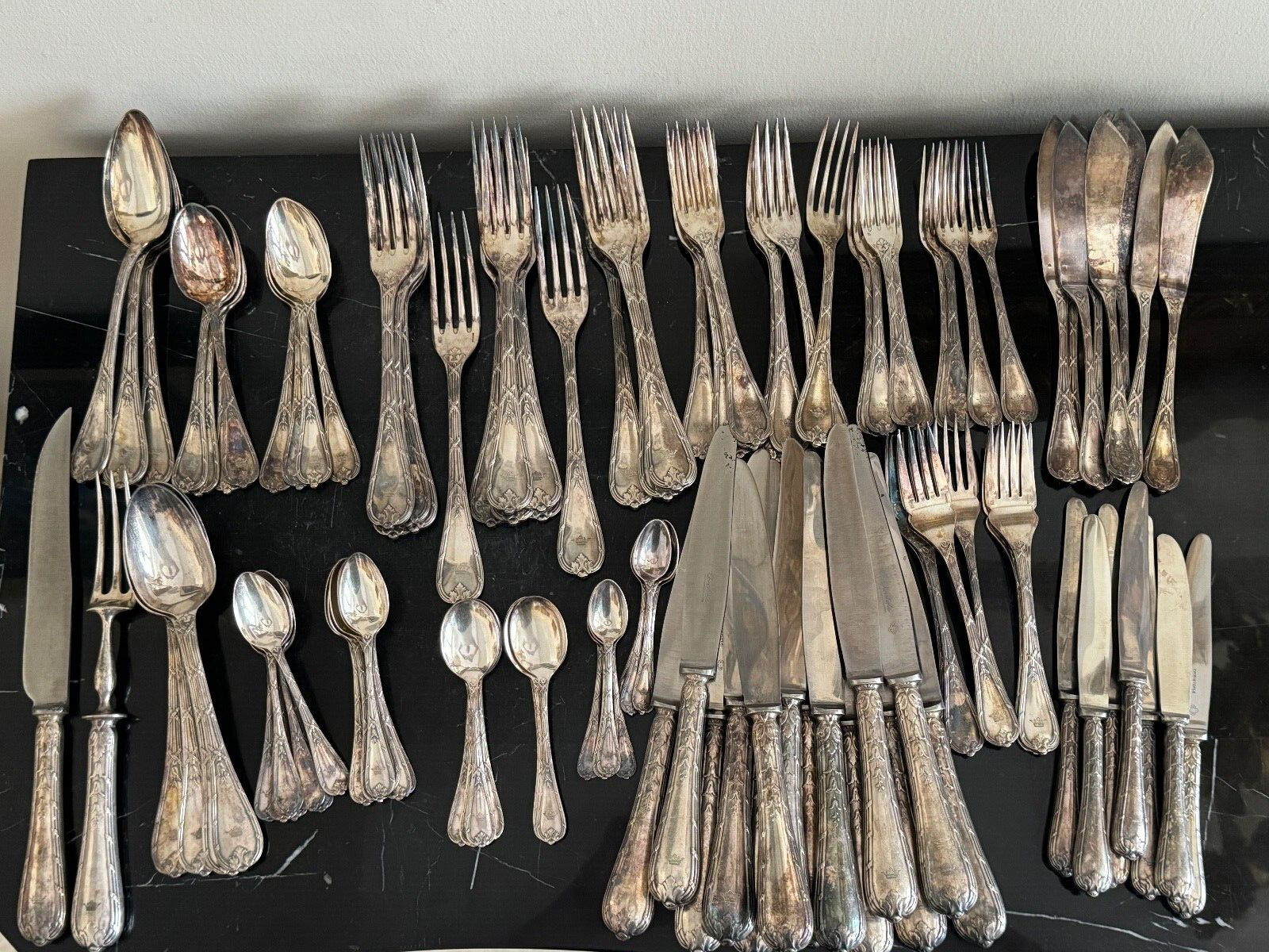 Antique Christofle Art Nouveau Silver Plated Flatware Set