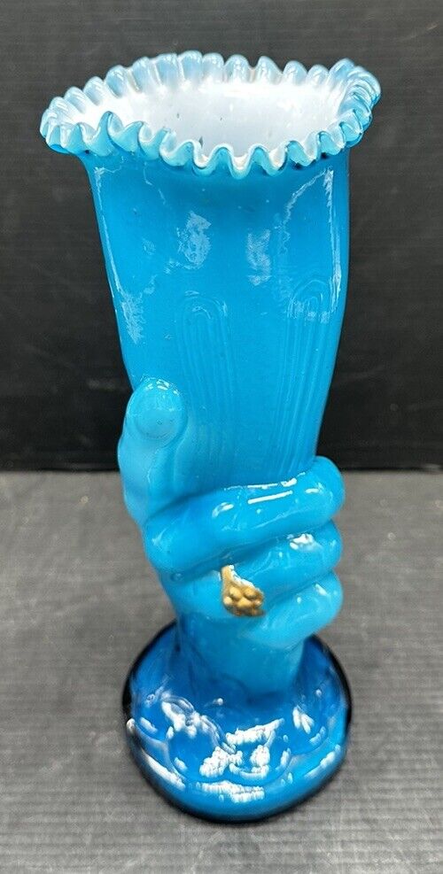 Victorian Cobalt Blue Figural Hand Vase