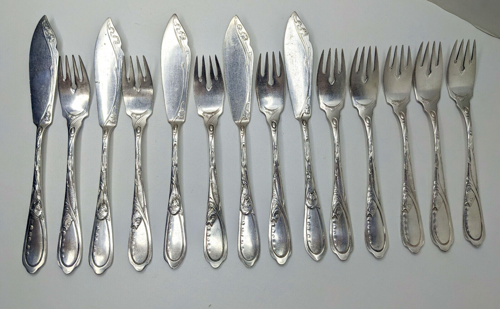 Antique Art Nouveau Silver Plated Fish Cutlery Set