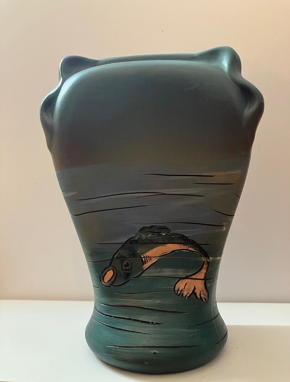 Weller Dickens Ware Hand-Painted Fish Vase