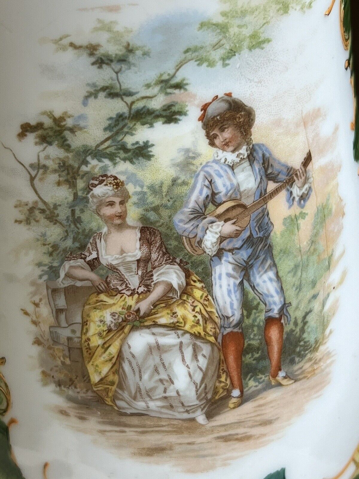 Bristol Glass Handpainted Transferware Vase - 1900s