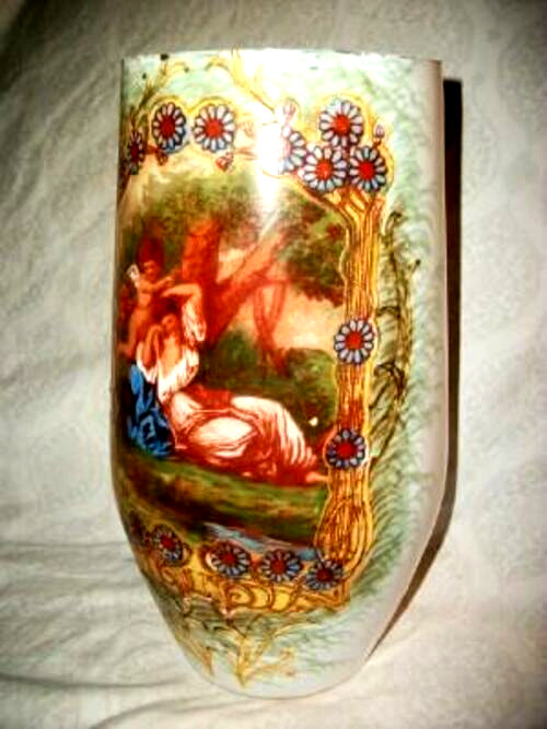 1900s French Opaline Lady Cherub Milk Glass Vase