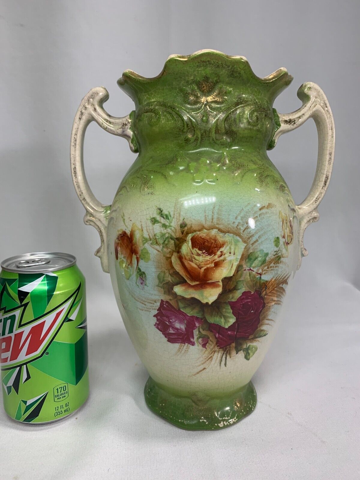 Antique Victorian Double Handle Flower Vase 10.25