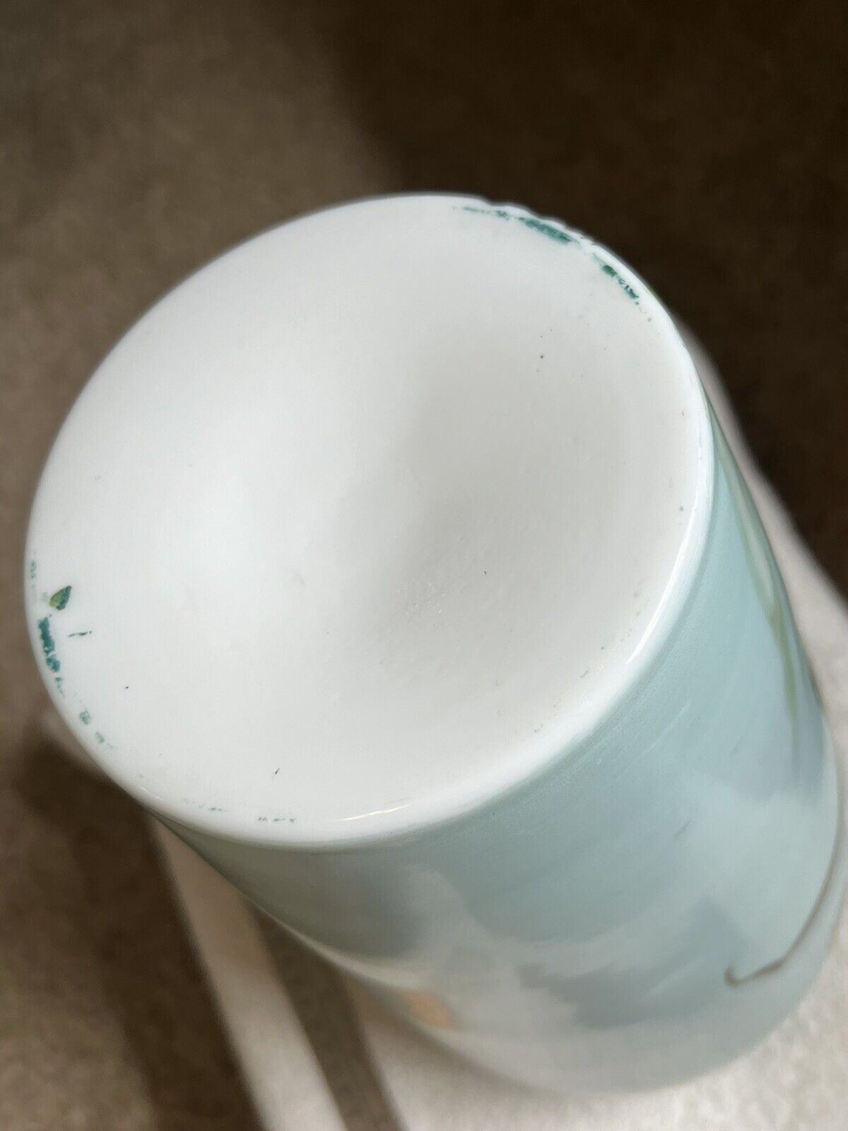 Antique Handpainted Teal Glass Vase, 12.5”