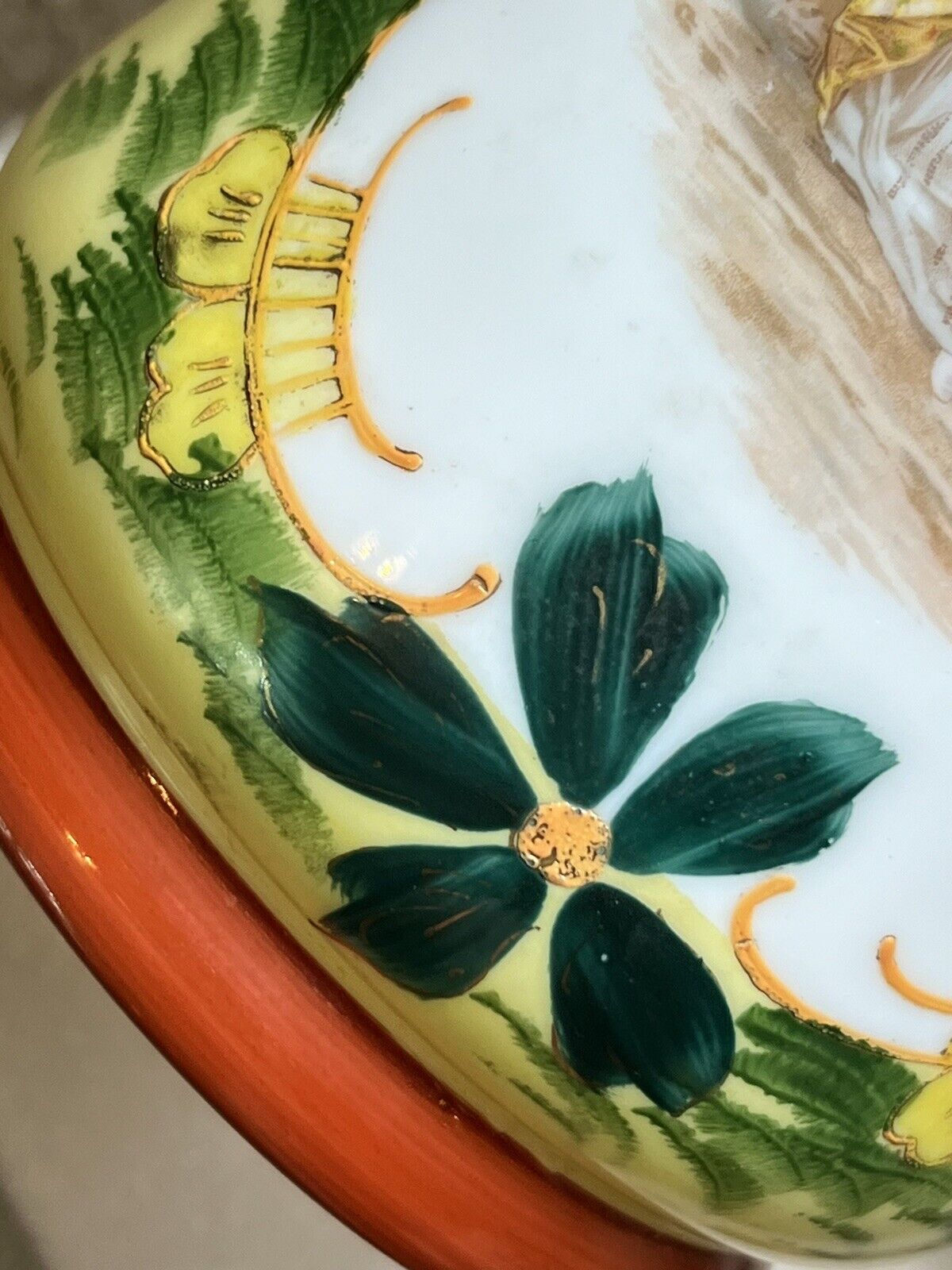 Bristol Glass Handpainted Transferware Vase - 1900s