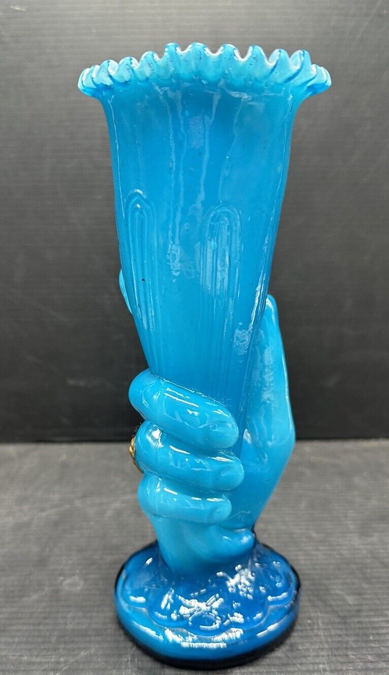 Victorian Cobalt Blue Figural Hand Vase
