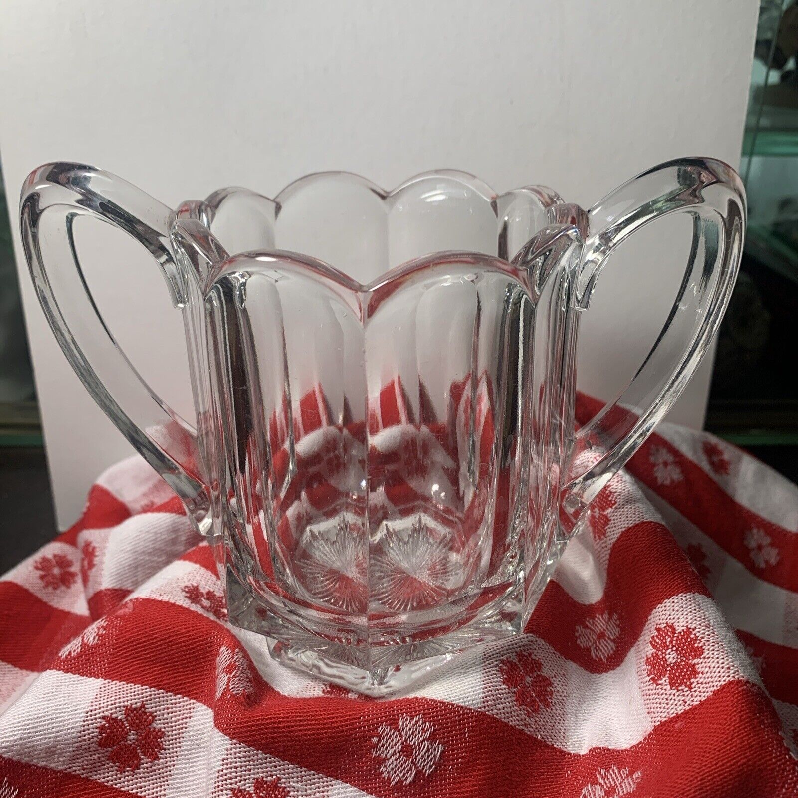 Antique Scalloped Edge Glass Trophy Handle Vase