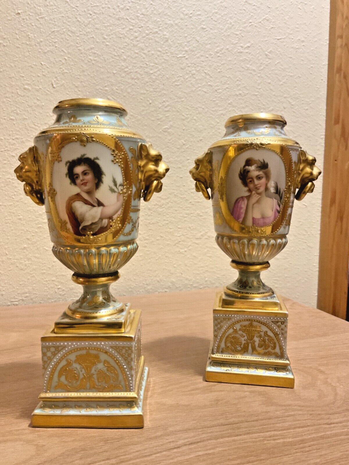 Pair of Royal Vienna Hand Painted Portrait Vases